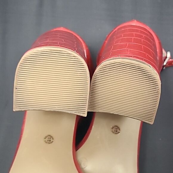 Worthington Women's Becklyn Heeled Sandals Shiny Red Croc Patent Leather Block - Picture 13 of 13